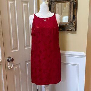 Medium Dress Red on Red Satin Embossed Look on Red Silky-Look Fabric Thin Straps